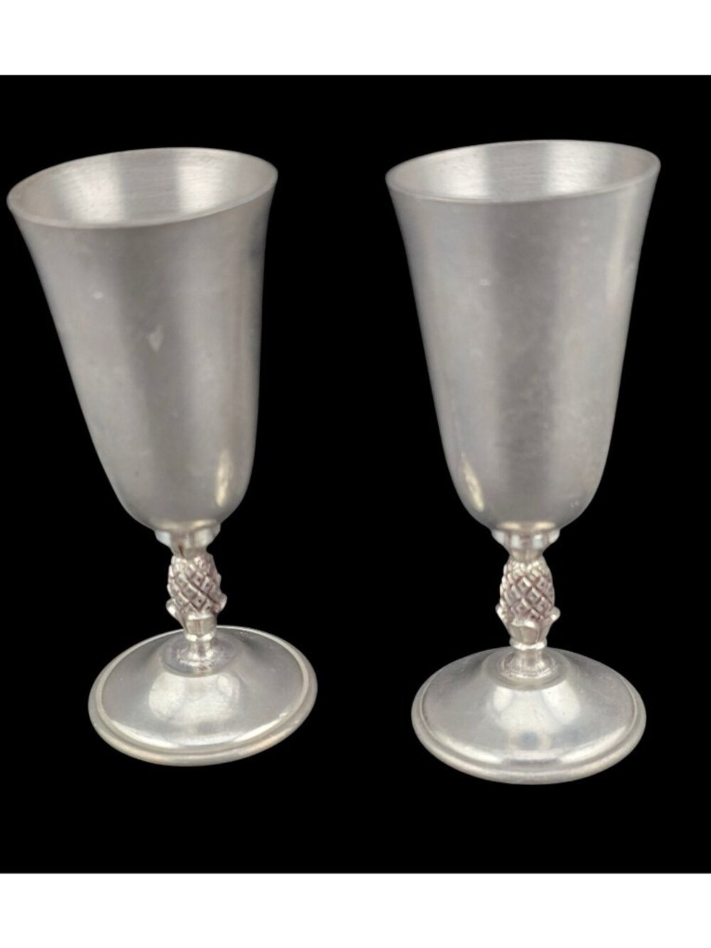 Set Of 2 Vintage Pewter Cordial/Shot Goblets With Ornate Pineapple Stem
